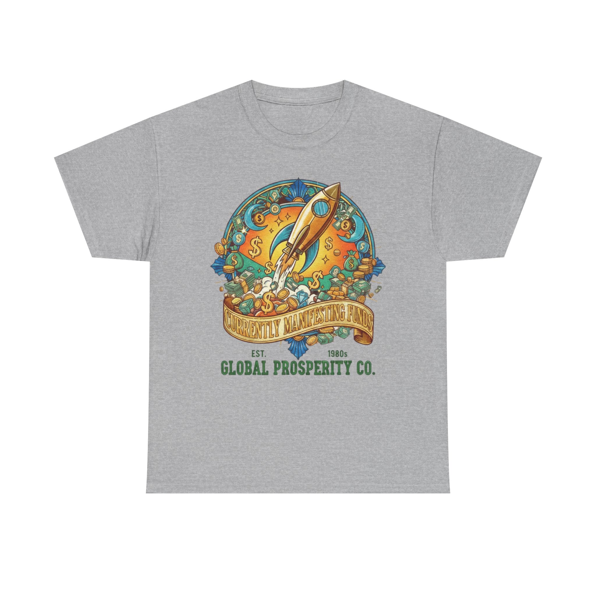 Prosperity Rocket T-Shirt - "Currently Manifesting Funds" — Global Prosperity Co. Vintage Space Graphic Tee