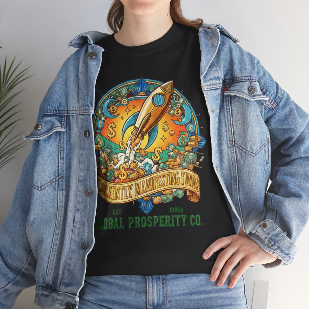 Prosperity Rocket T-Shirt - "Currently Manifesting Funds" — Global Prosperity Co. Vintage Space Graphic Tee