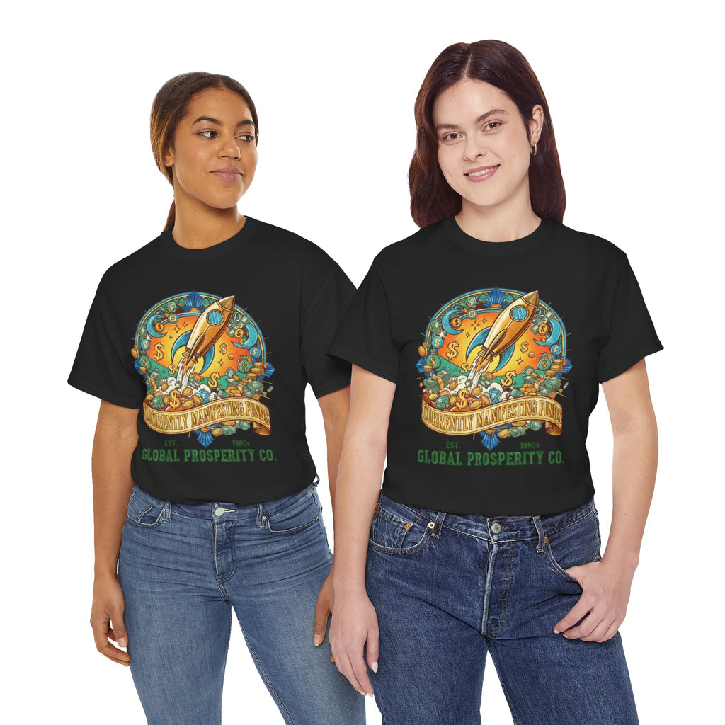 Prosperity Rocket T-Shirt - "Currently Manifesting Funds" — Global Prosperity Co. Vintage Space Graphic Tee