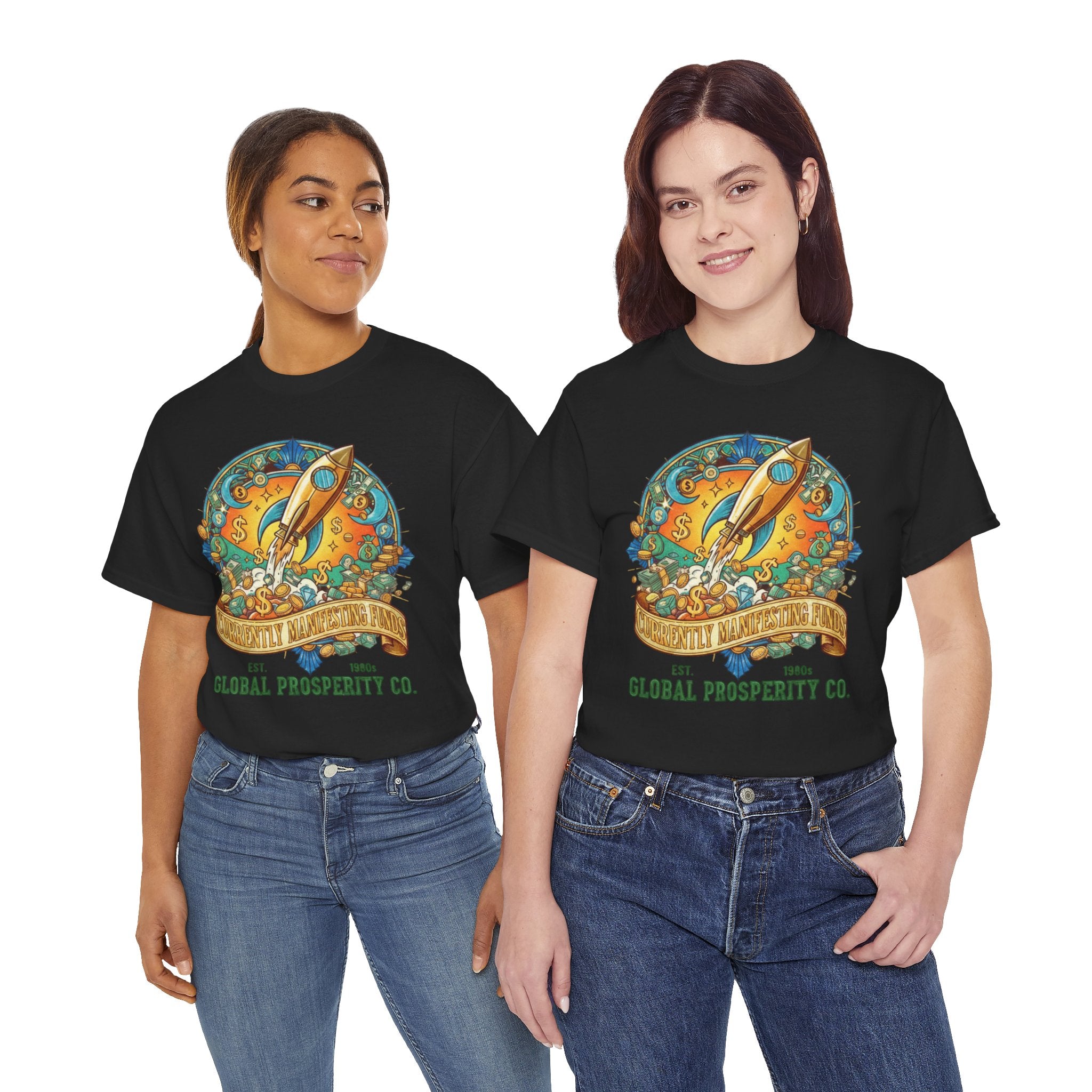 Prosperity Rocket T-Shirt - "Currently Manifesting Funds" — Global Prosperity Co. Vintage Space Graphic Tee