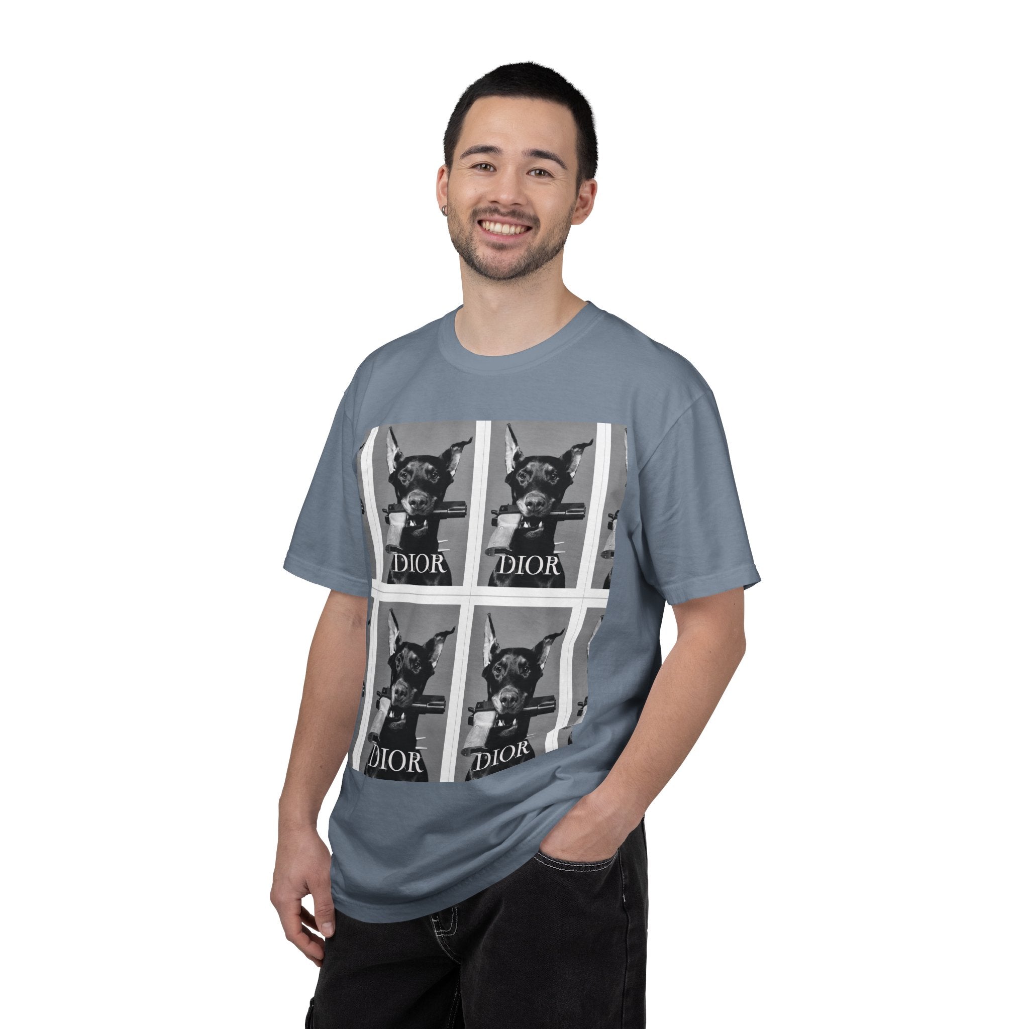 Graphic T-Shirt — Vintage Pop Art Dog Grid (DIOR Style)