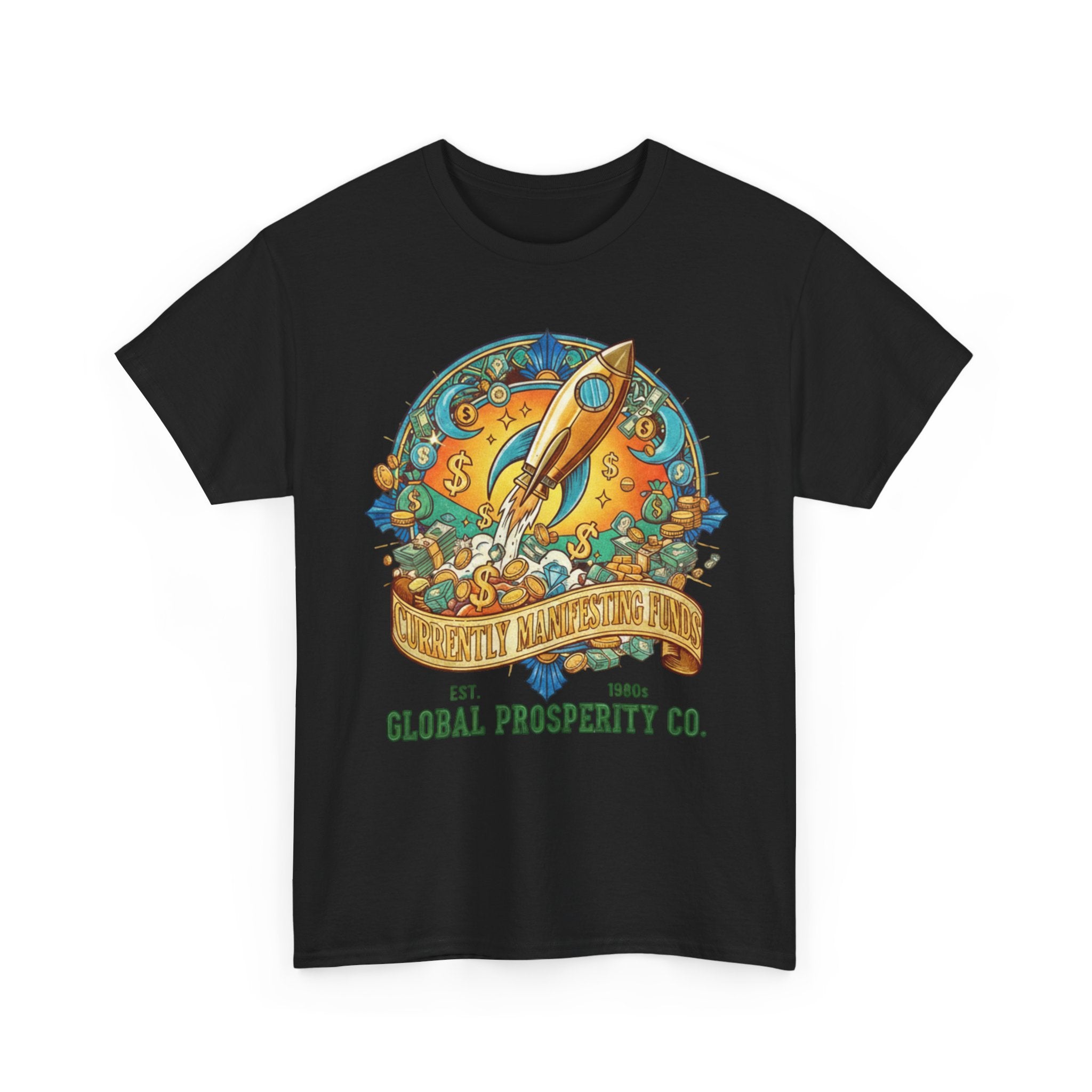 Prosperity Rocket T-Shirt - "Currently Manifesting Funds" — Global Prosperity Co. Vintage Space Graphic Tee
