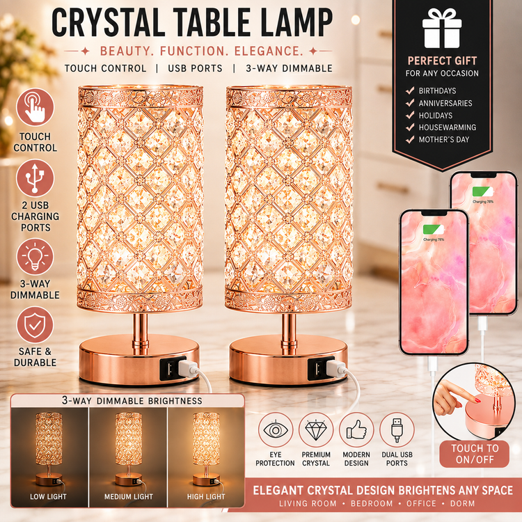 Stunning Purple Crystal Table Lamp with USB Charging - 3-Way Dimmable Touch Control for Stylish Home Decor