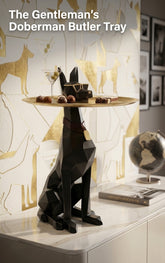 Geometric Dog Butler Accent Table with Tray, Decorative Animal Side Table, Modern Dog Statue for Living Room & Home Decor