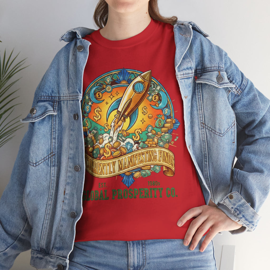 Prosperity Rocket T-Shirt - "Currently Manifesting Funds" — Global Prosperity Co. Vintage Space Graphic Tee