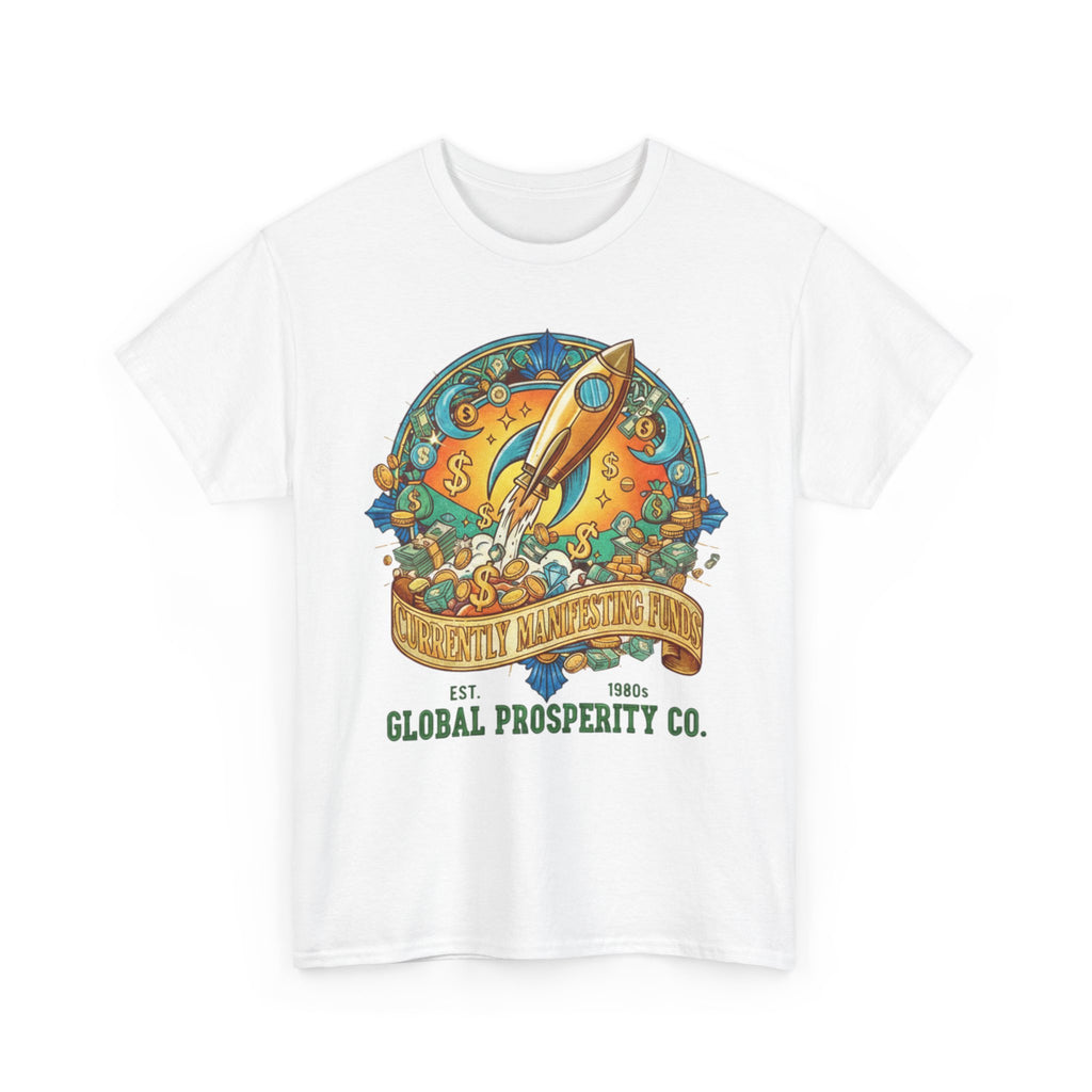 Prosperity Rocket T-Shirt - "Currently Manifesting Funds" — Global Prosperity Co. Vintage Space Graphic Tee