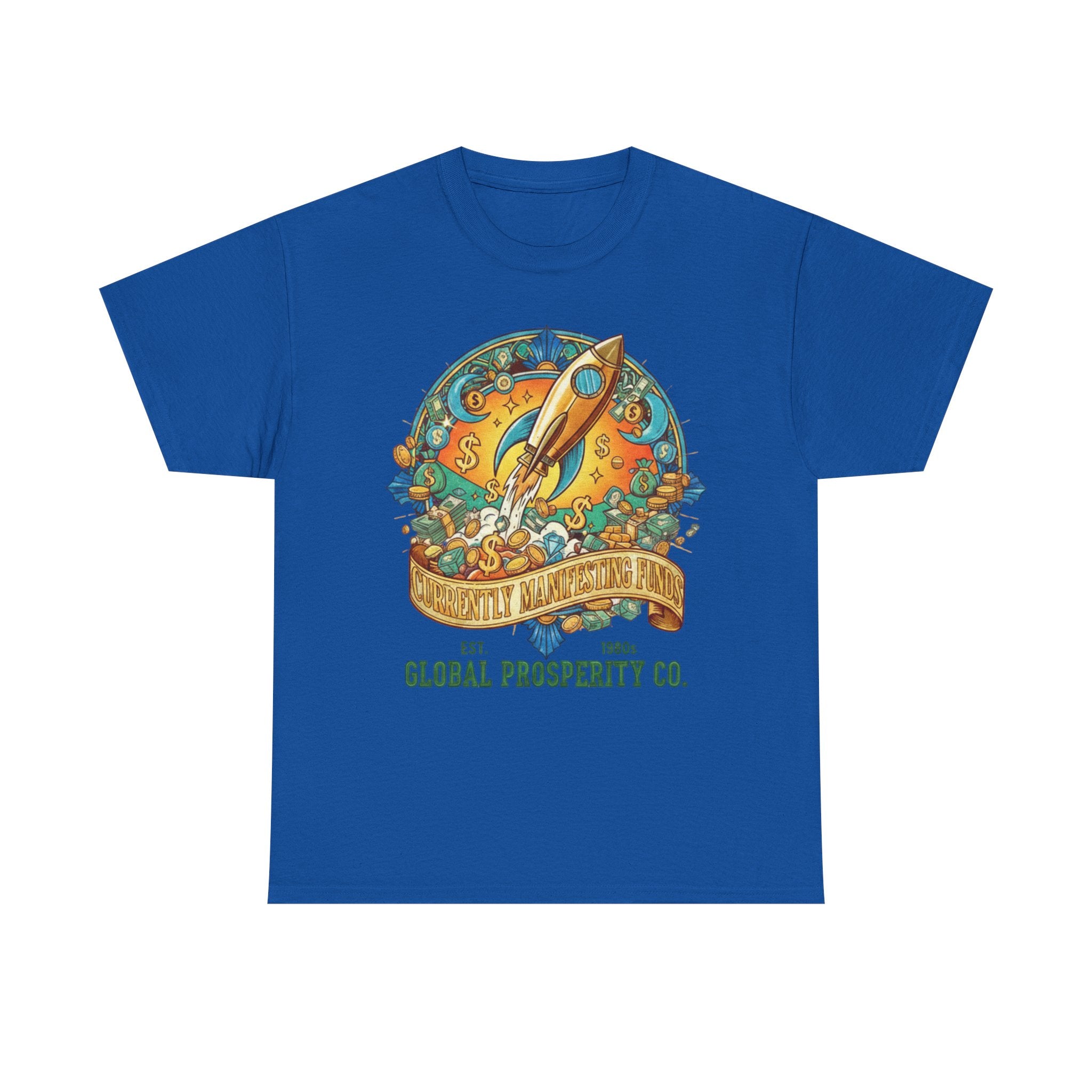 Prosperity Rocket T-Shirt - "Currently Manifesting Funds" — Global Prosperity Co. Vintage Space Graphic Tee