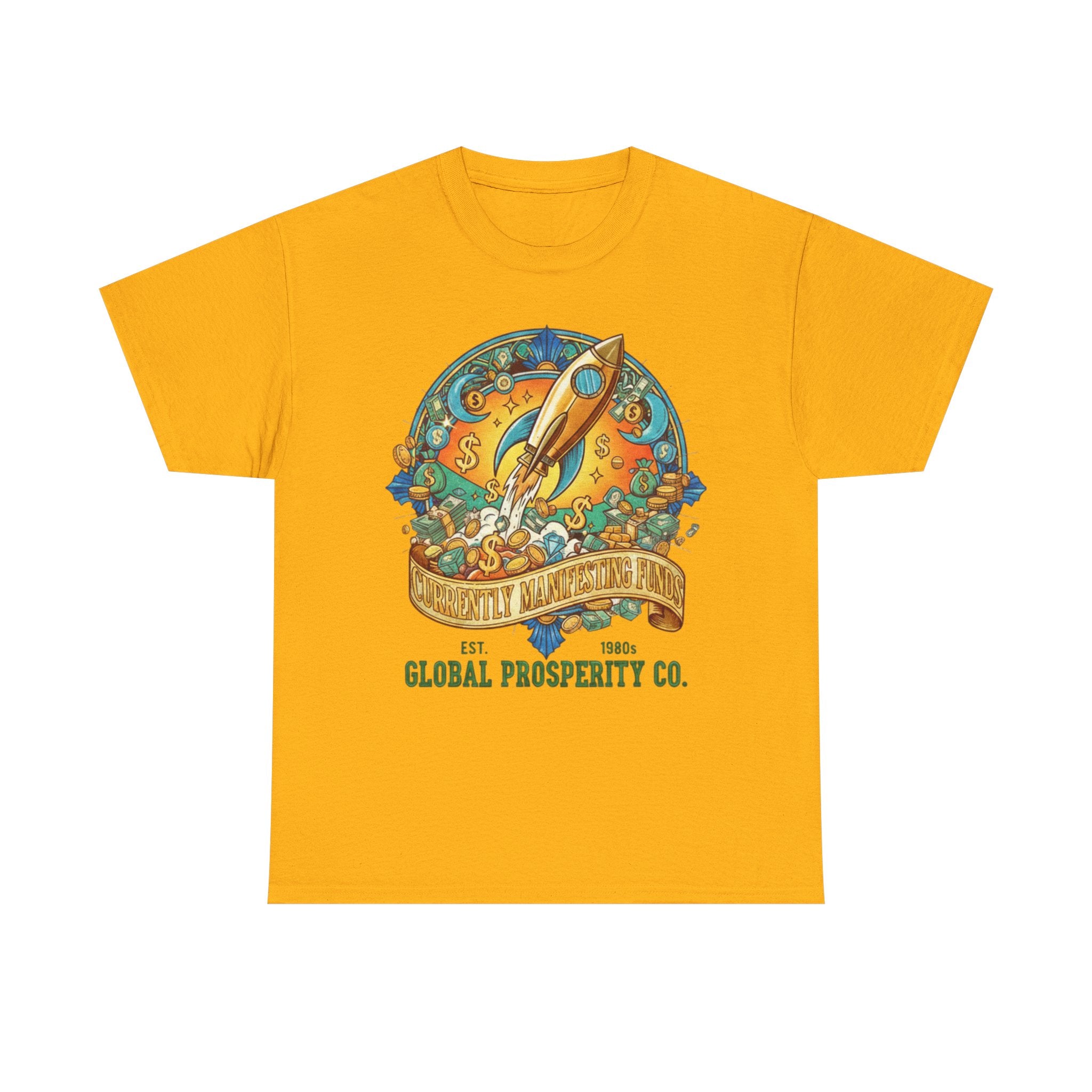 Prosperity Rocket T-Shirt - "Currently Manifesting Funds" — Global Prosperity Co. Vintage Space Graphic Tee
