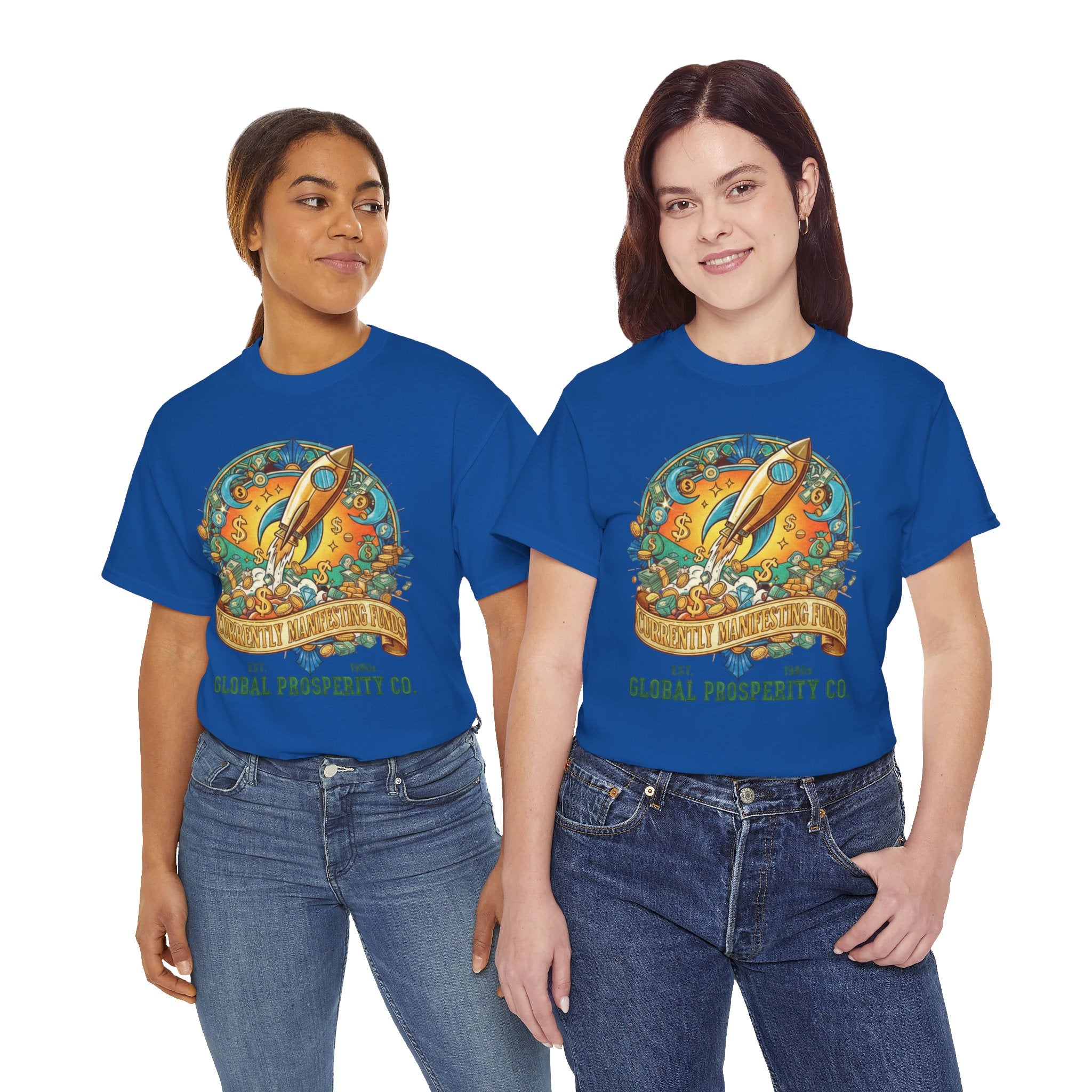 Prosperity Rocket T-Shirt - "Currently Manifesting Funds" — Global Prosperity Co. Vintage Space Graphic Tee