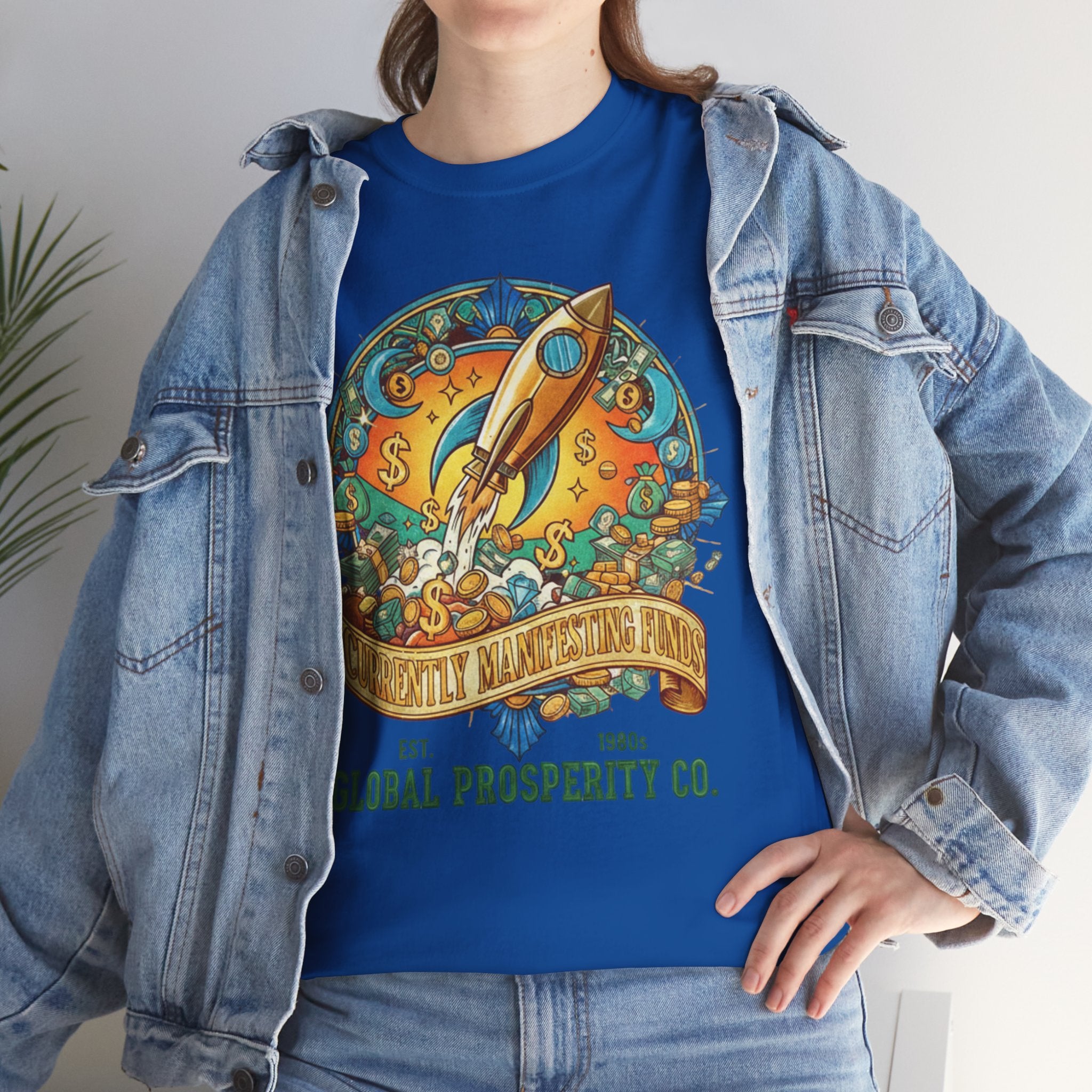 Prosperity Rocket T-Shirt - "Currently Manifesting Funds" — Global Prosperity Co. Vintage Space Graphic Tee