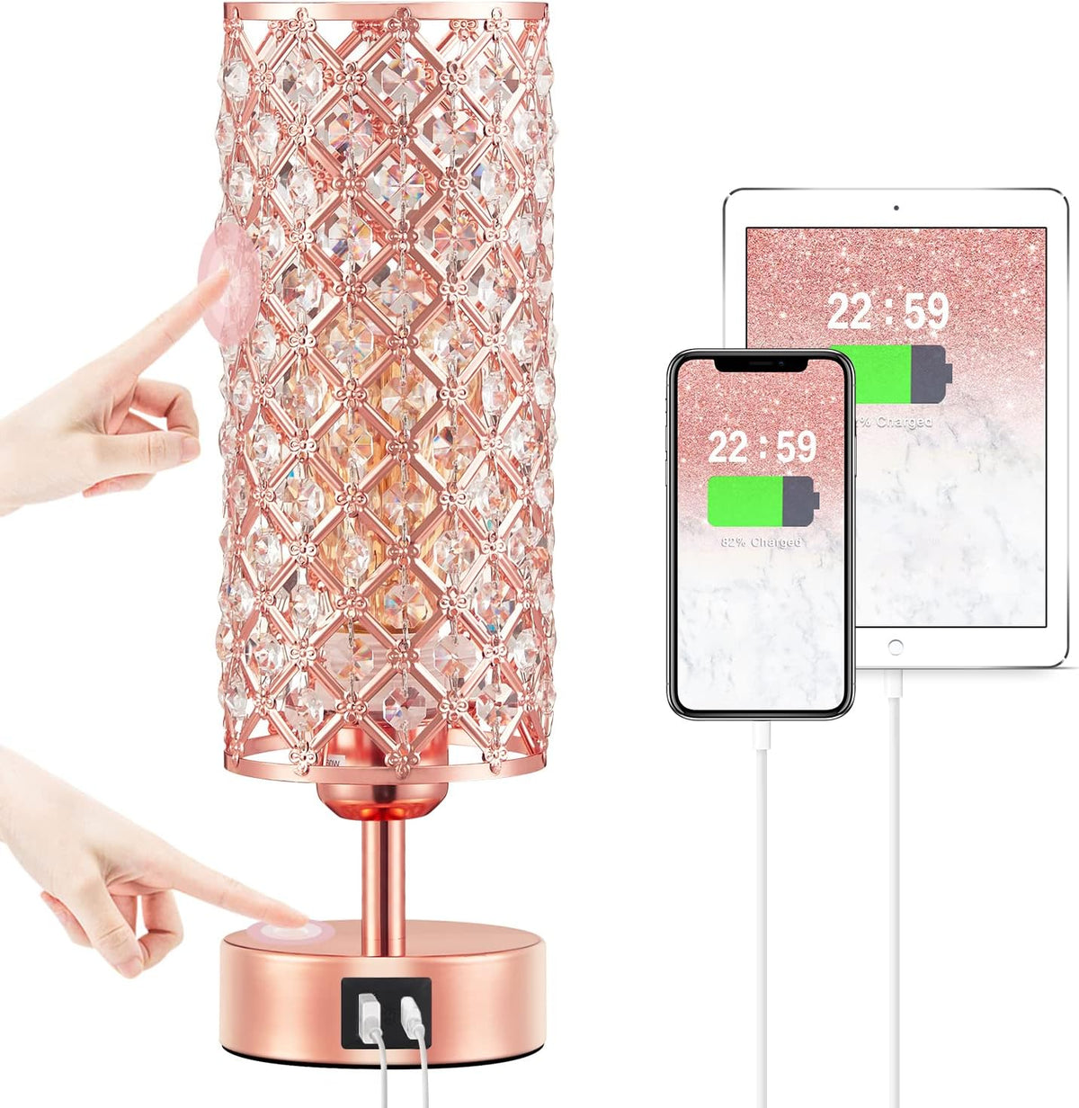 Stunning Purple Crystal Table Lamp with USB Charging - 3-Way Dimmable Touch Control for Stylish Home Decor
