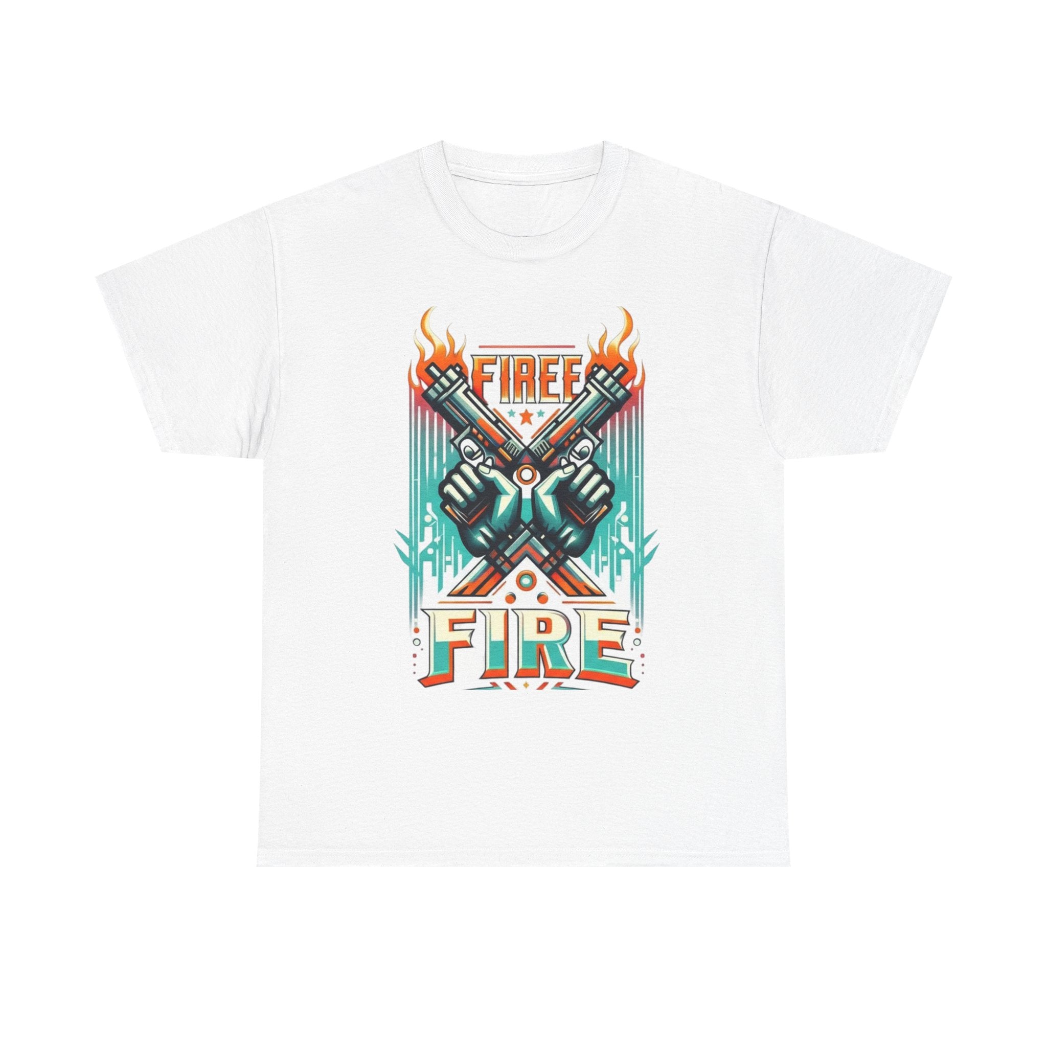 Fire Fire Graphic Tee — Retro Dual Pistols Illustration