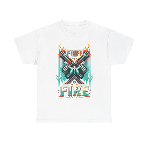 Fire Fire Graphic Tee — Retro Dual Pistols Illustration