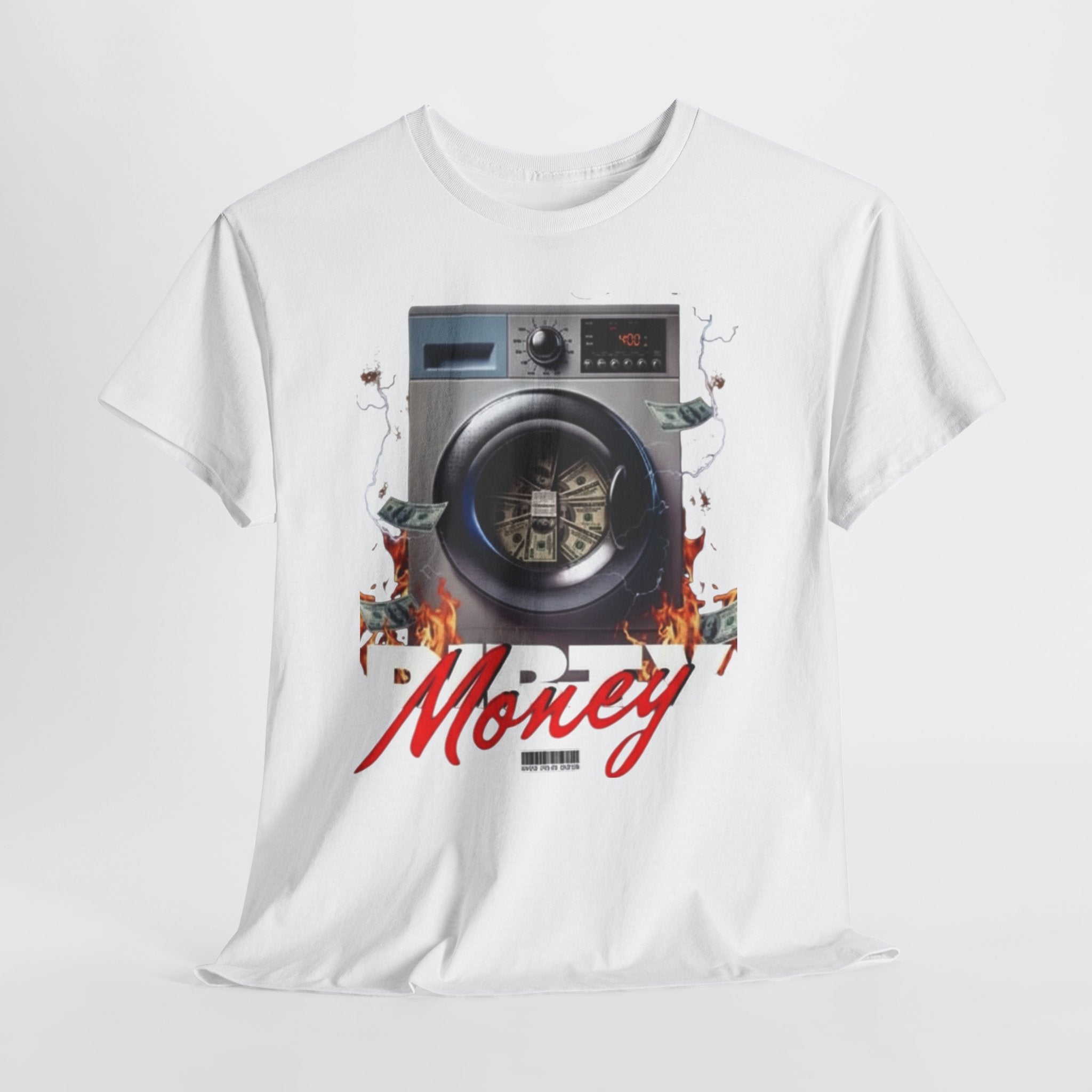 Money Laundry Graphic Tee — Urban Streetwear Shirt with Washing Machine Cash Design