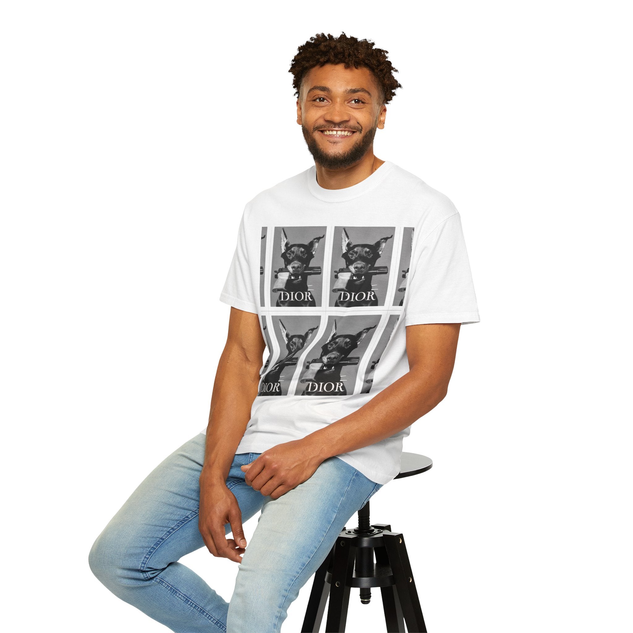 Graphic T-Shirt — Vintage Pop Art Dog Grid (DIOR Style)
