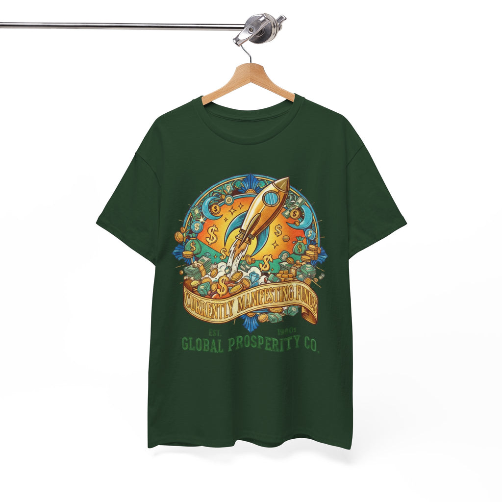 Prosperity Rocket T-Shirt - "Currently Manifesting Funds" — Global Prosperity Co. Vintage Space Graphic Tee