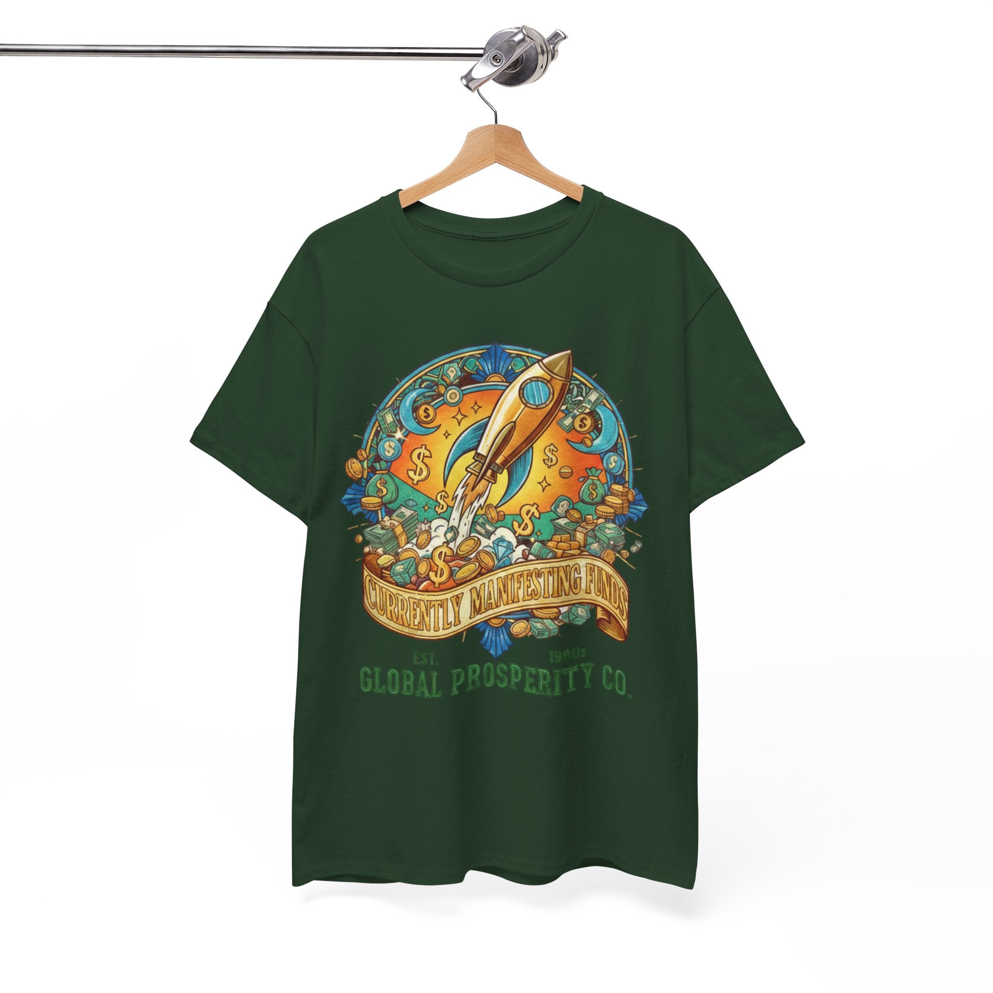 Prosperity Rocket T-Shirt - "Currently Manifesting Funds" — Global Prosperity Co. Vintage Space Graphic Tee