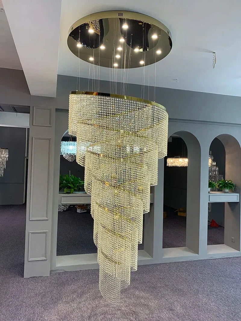 Elegant Spiral Crystal Chandelier - Modern LED Fixture for Staircase, Hallway & Lobby - Luxury Home Decor