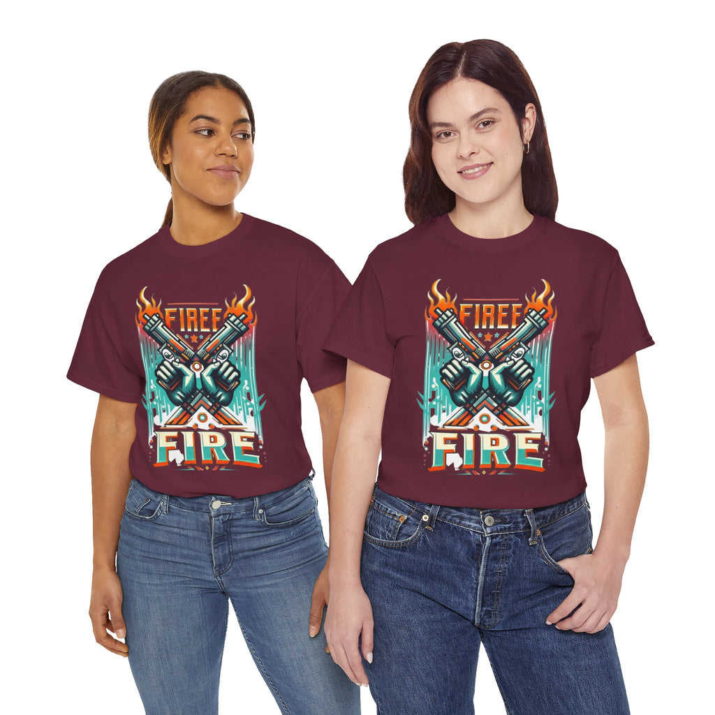 Fire Fire Graphic Tee — Retro Dual Pistols Illustration