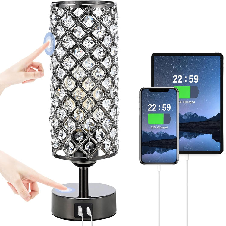Stunning Purple Crystal Table Lamp with USB Charging - 3-Way Dimmable Touch Control for Stylish Home Decor