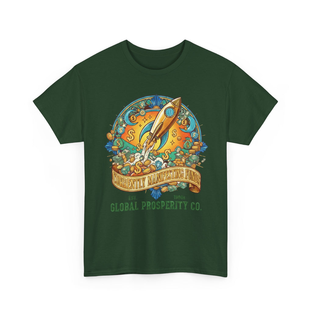 Prosperity Rocket T-Shirt - "Currently Manifesting Funds" — Global Prosperity Co. Vintage Space Graphic Tee