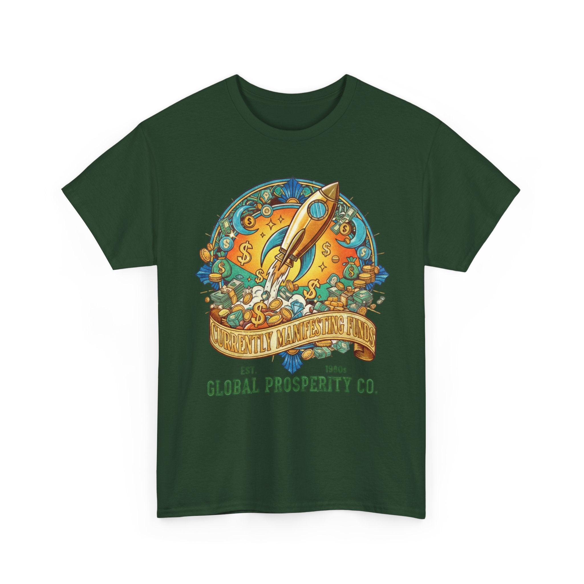 Prosperity Rocket T-Shirt - "Currently Manifesting Funds" — Global Prosperity Co. Vintage Space Graphic Tee