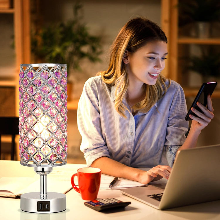 Stunning Purple Crystal Table Lamp with USB Charging - 3-Way Dimmable Touch Control for Stylish Home Decor
