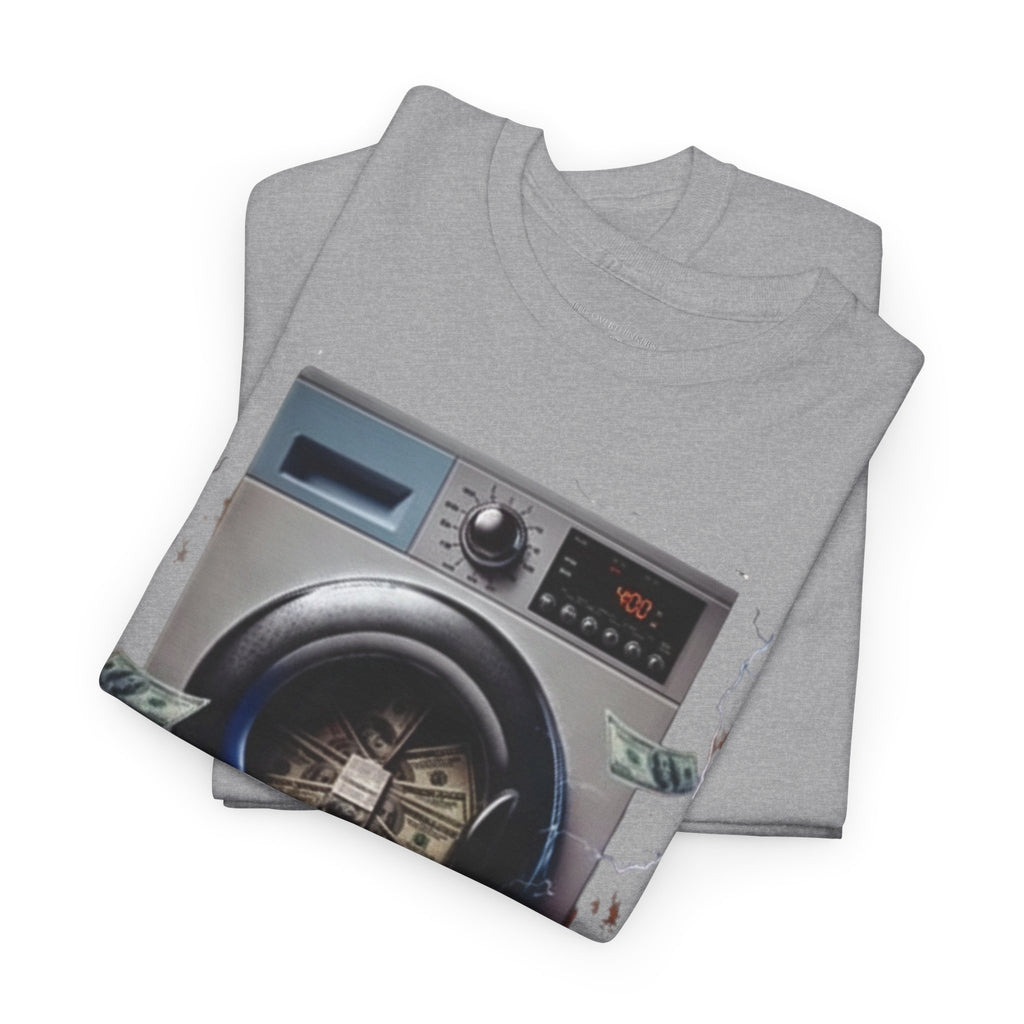 Money Laundry Graphic Tee — Urban Streetwear Shirt with Washing Machine Cash Design
