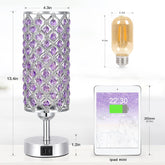 Stunning Purple Crystal Table Lamp with USB Charging - 3-Way Dimmable Touch Control for Stylish Home Decor