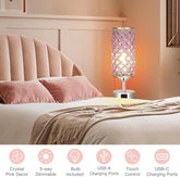 Stunning Purple Crystal Table Lamp with USB Charging - 3-Way Dimmable Touch Control for Stylish Home Decor