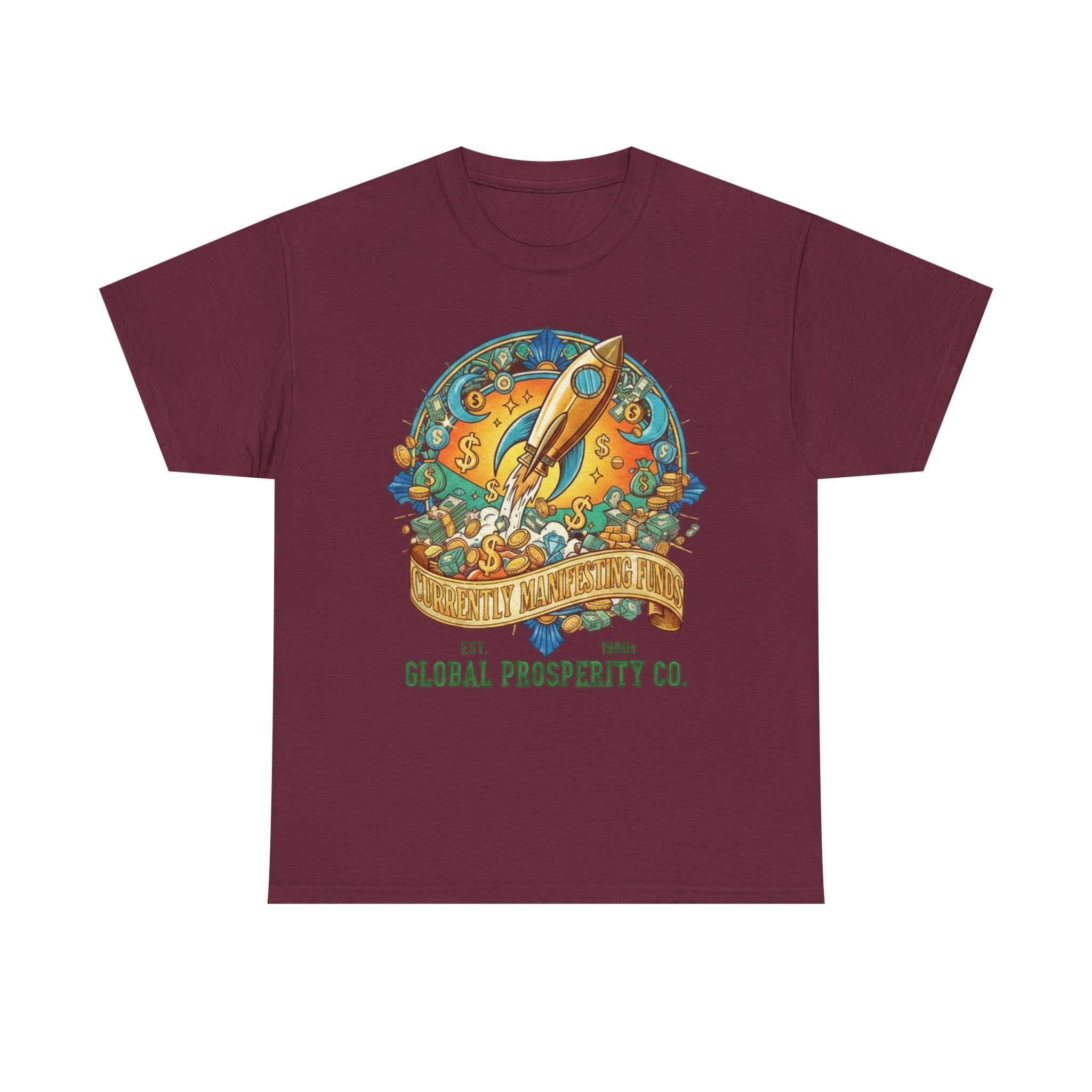 Prosperity Rocket T-Shirt - "Currently Manifesting Funds" — Global Prosperity Co. Vintage Space Graphic Tee