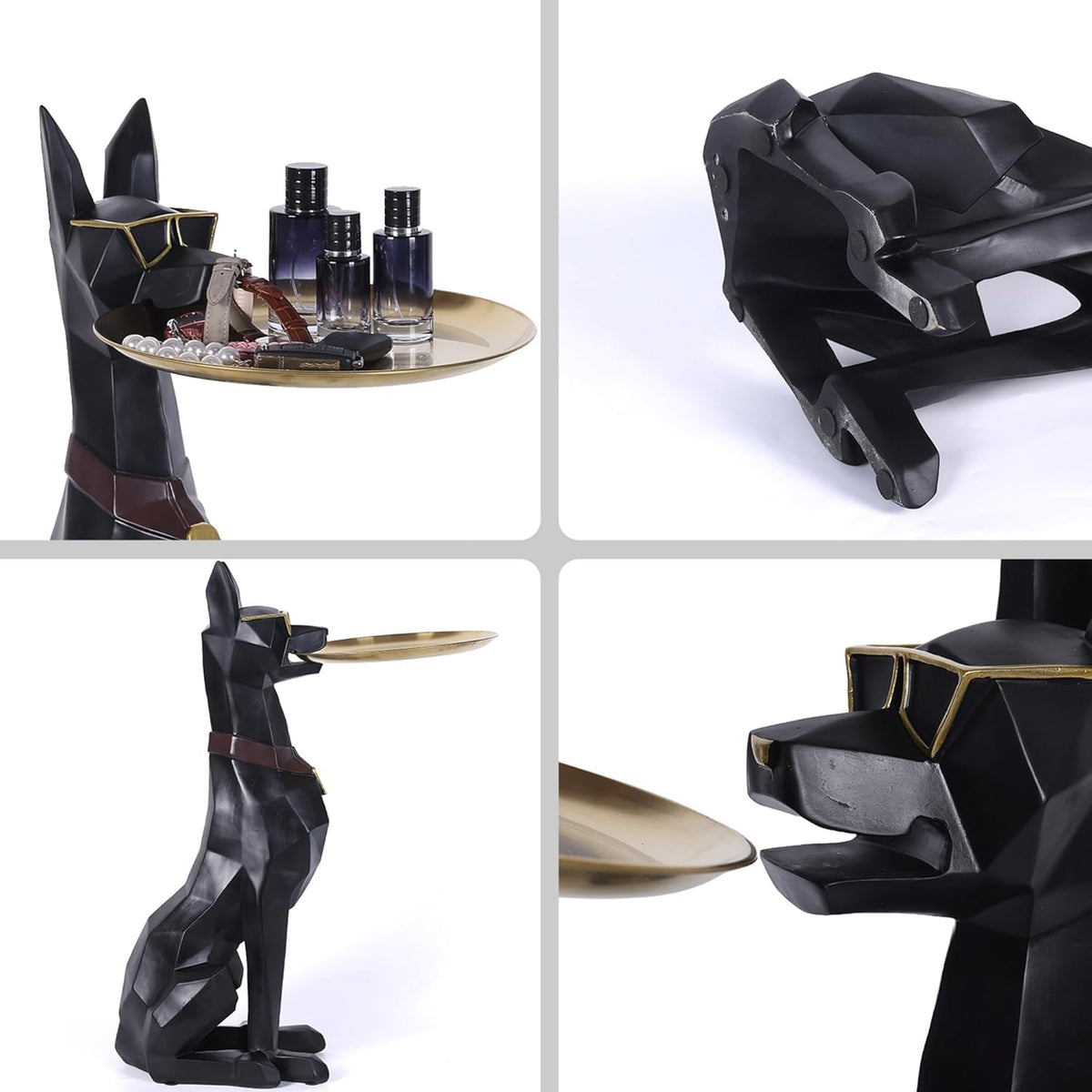 Geometric Dog Butler Accent Table with Tray, Decorative Animal Side Table, Modern Dog Statue for Living Room & Home Decor