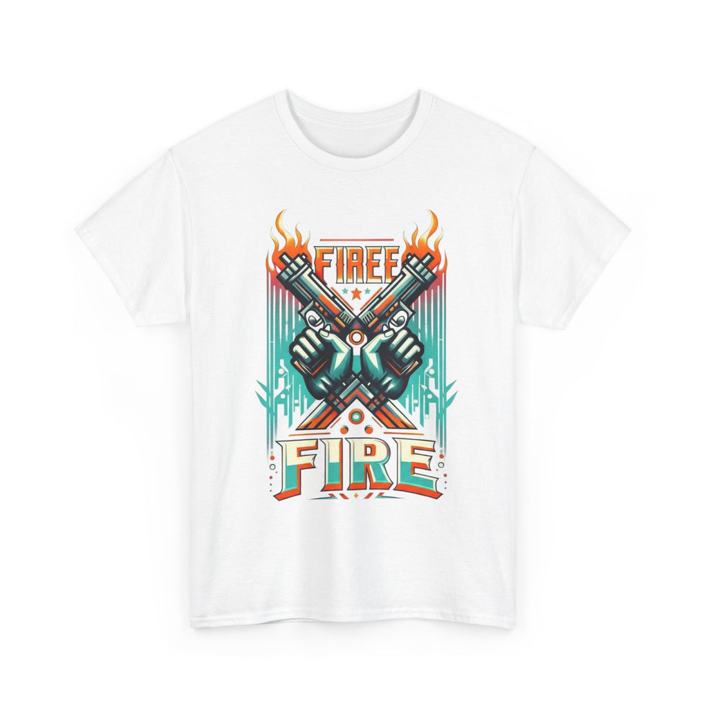 Fire Fire Graphic Tee — Retro Dual Pistols Illustration