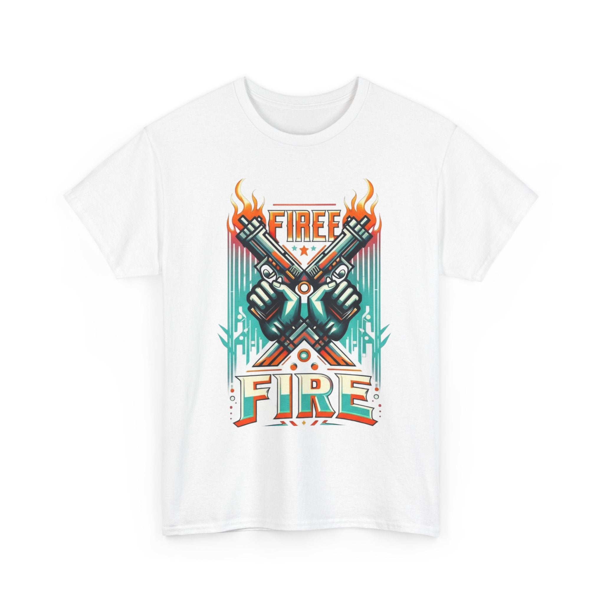 Fire Fire Graphic Tee — Retro Dual Pistols Illustration