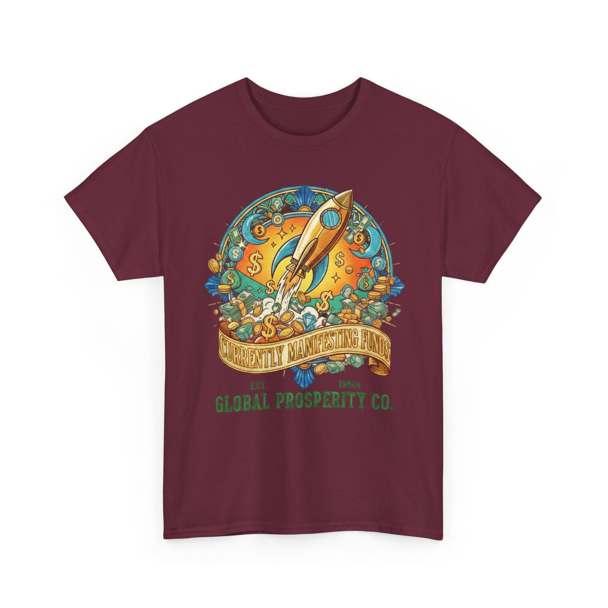 Prosperity Rocket T-Shirt - "Currently Manifesting Funds" — Global Prosperity Co. Vintage Space Graphic Tee