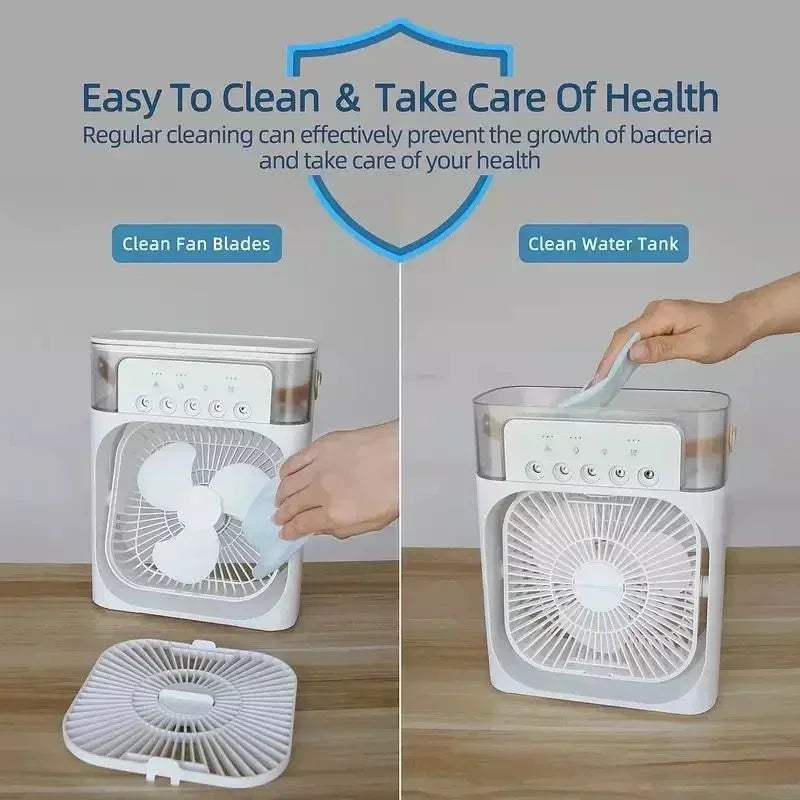3 in 1 New Cold Breeze Air Conditioner Household Small Air Cooler LED Night Light Portable Humidifier Air Adjustment Fan Office Home Fan