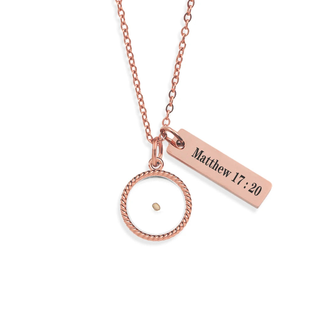 Matthew 17:20 Mustard Seed Faith Stainless Steel Pendant Necklace - Inspirational Christian Jewelry Gift