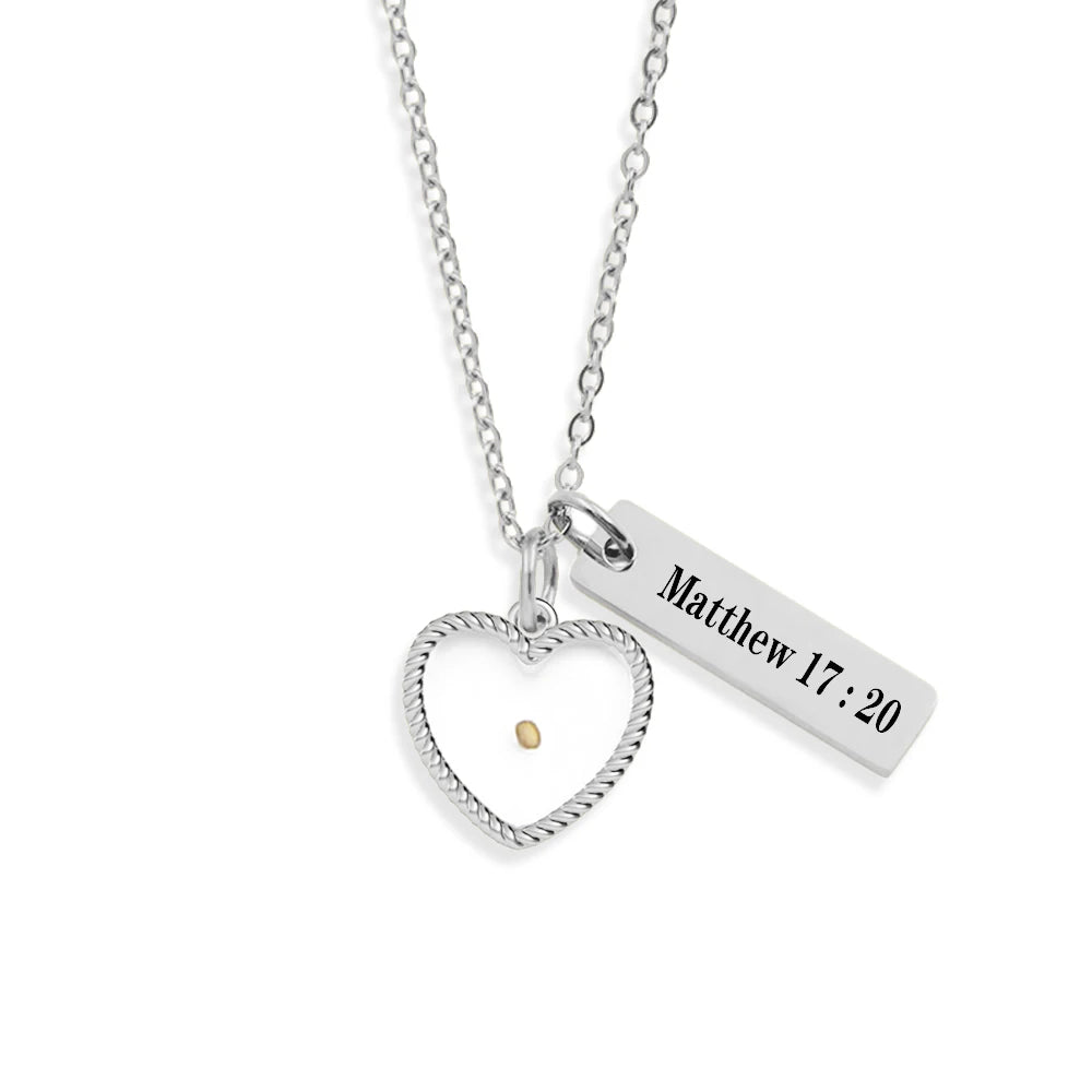 Matthew 17:20 Mustard Seed Faith Stainless Steel Pendant Necklace - Inspirational Christian Jewelry Gift