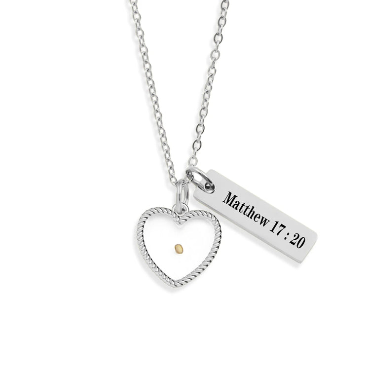 Matthew 17:20 Mustard Seed Faith Stainless Steel Pendant Necklace - Inspirational Christian Jewelry Gift