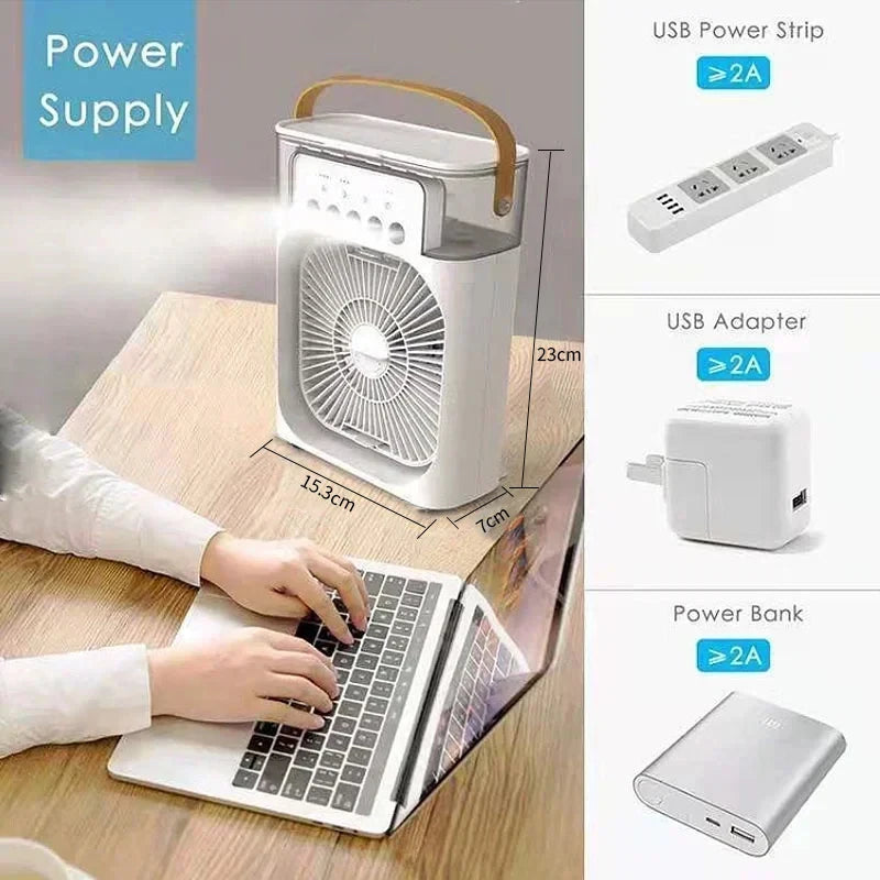 3 in 1 New Cold Breeze Air Conditioner Household Small Air Cooler LED Night Light Portable Humidifier Air Adjustment Fan Office Home Fan