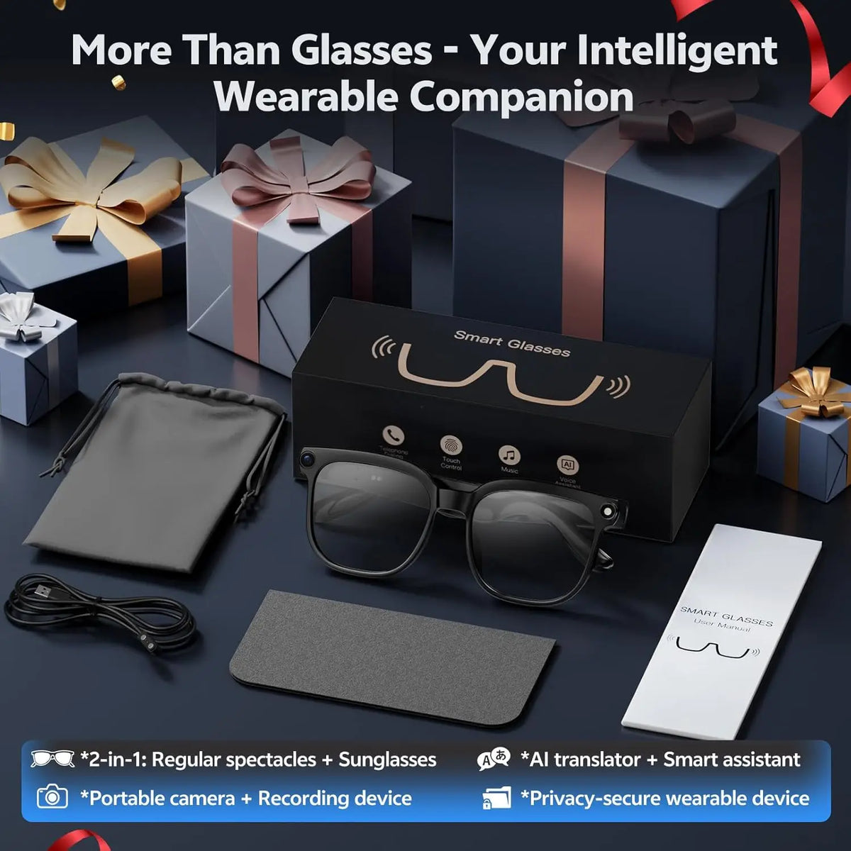 Experience the Future with 2026 4K 8MP Smart Glasses - HD Camera, Bluetooth Calls, and Multi-Language Translation!