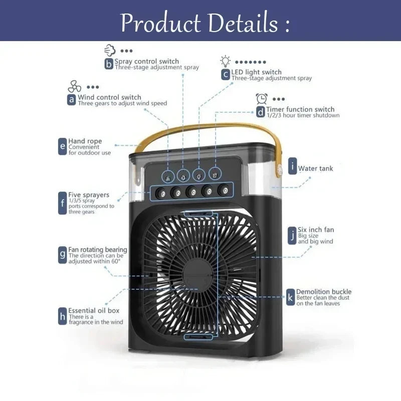 3 in 1 New Cold Breeze Air Conditioner Household Small Air Cooler LED Night Light Portable Humidifier Air Adjustment Fan Office Home Fan