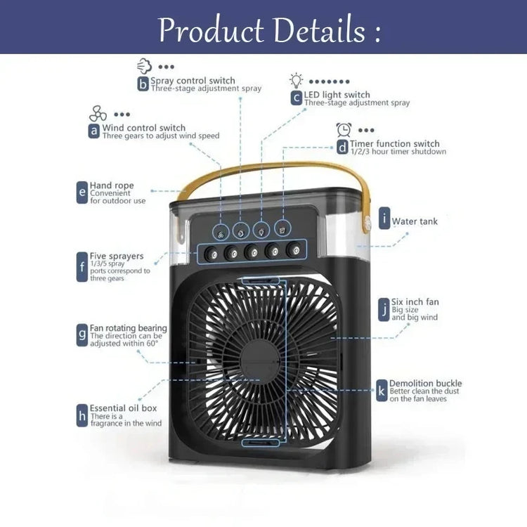 3 in 1 New Cold Breeze Air Conditioner Household Small Air Cooler LED Night Light Portable Humidifier Air Adjustment Fan Office Home Fan