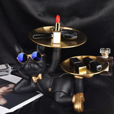 Bulldog Tray Statue For Keys-Wallet displayed with perfume and accessories on its trays.