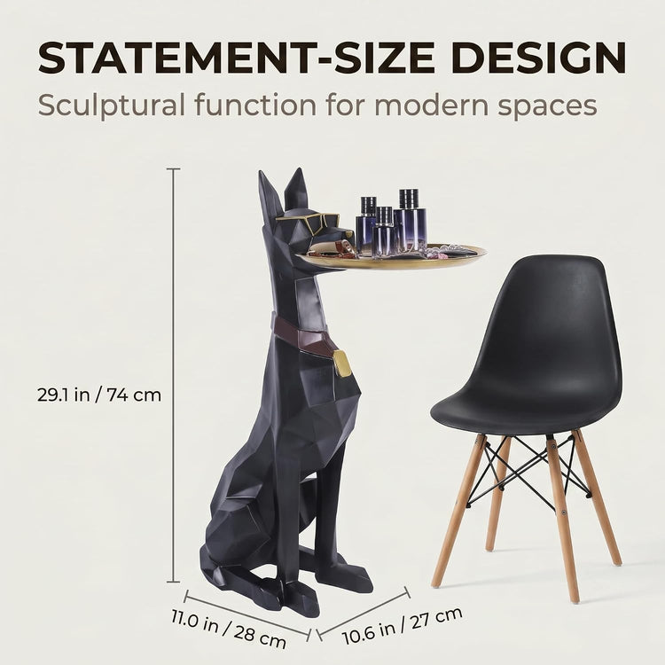 Geometric Dog Butler Accent Table with Tray, Decorative Animal Side Table, Modern Dog Statue for Living Room & Home Decor