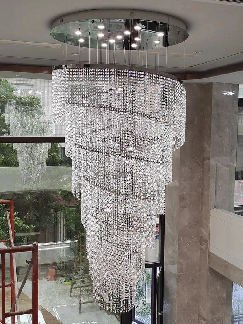 Elegant Spiral Crystal Chandelier - Modern LED Fixture for Staircase, Hallway & Lobby - Luxury Home Decor