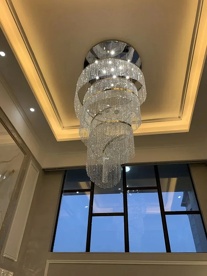 Elegant Spiral Crystal Chandelier - Modern LED Fixture for Staircase, Hallway & Lobby - Luxury Home Decor