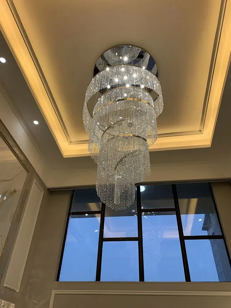 Elegant Spiral Crystal Chandelier - Modern LED Fixture for Staircase, Hallway & Lobby - Luxury Home Decor