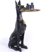 Geometric Dog Butler Accent Table with Tray, Decorative Animal Side Table, Modern Dog Statue for Living Room & Home Decor