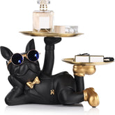 Bulldog Tray Statue For Keys-Wallet displayed with perfume and accessories on its trays.